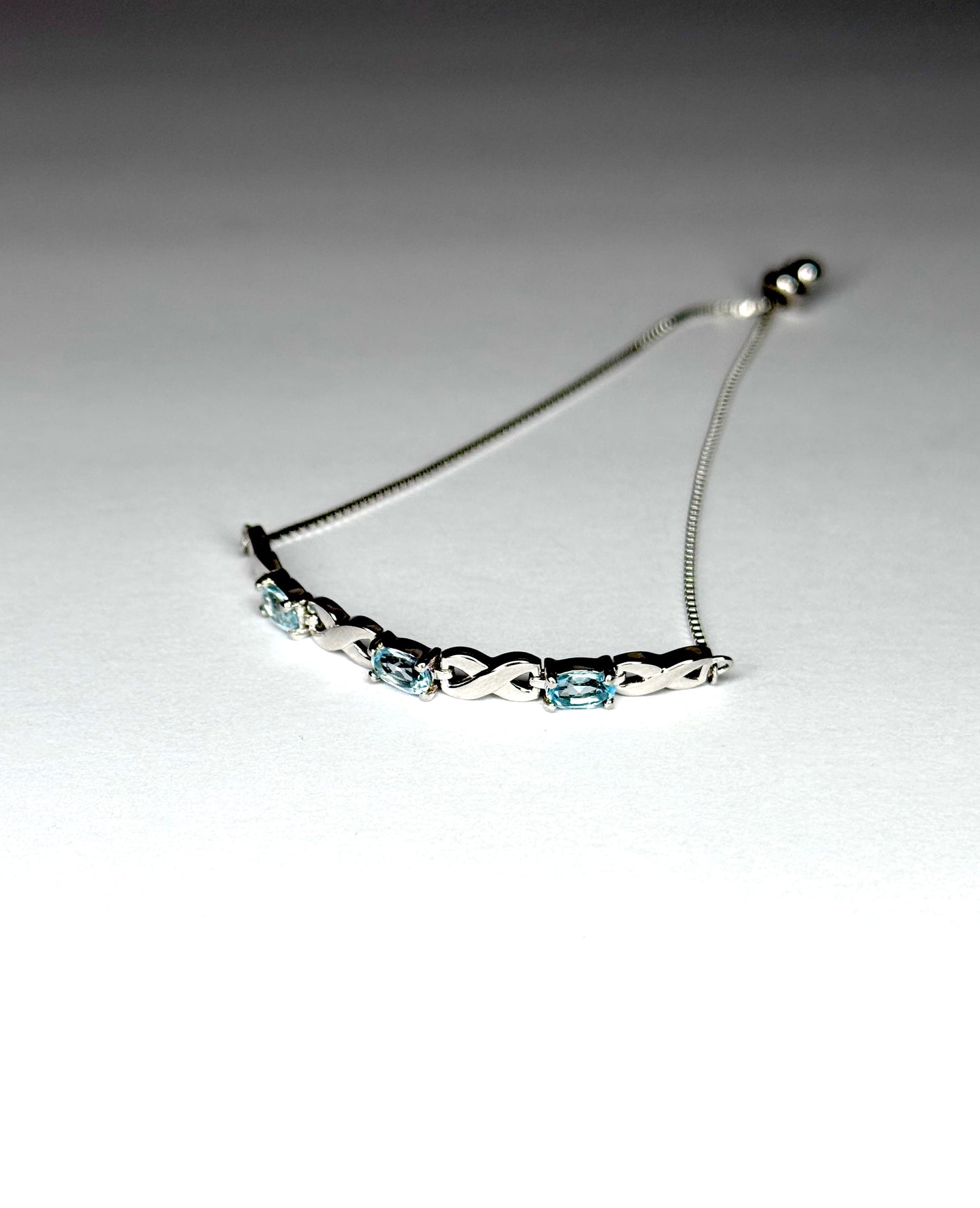 Genuine 925 Sterling Silver Adjustable Blue Topaz Bracelet