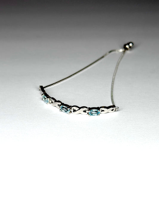 Genuine 925 Sterling Silver Adjustable Blue Topaz Bracelet