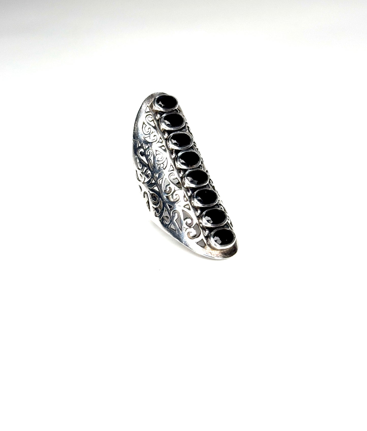 925 India Black Onyx Knuckle Ring Size 8