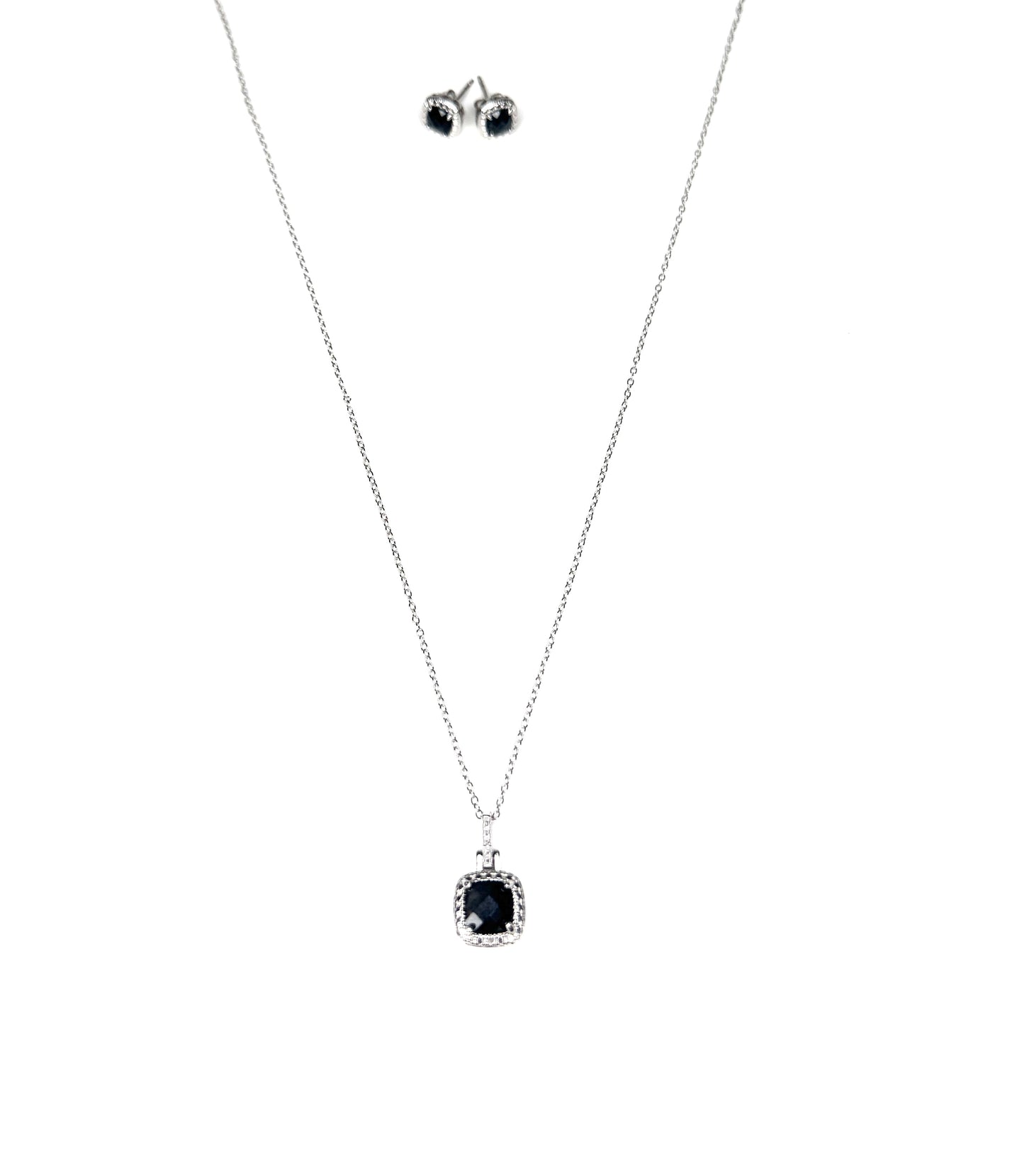 Genuine Sapphire & (0.5 carat) Diamond Sterling Silver Necklace & Earrings Set