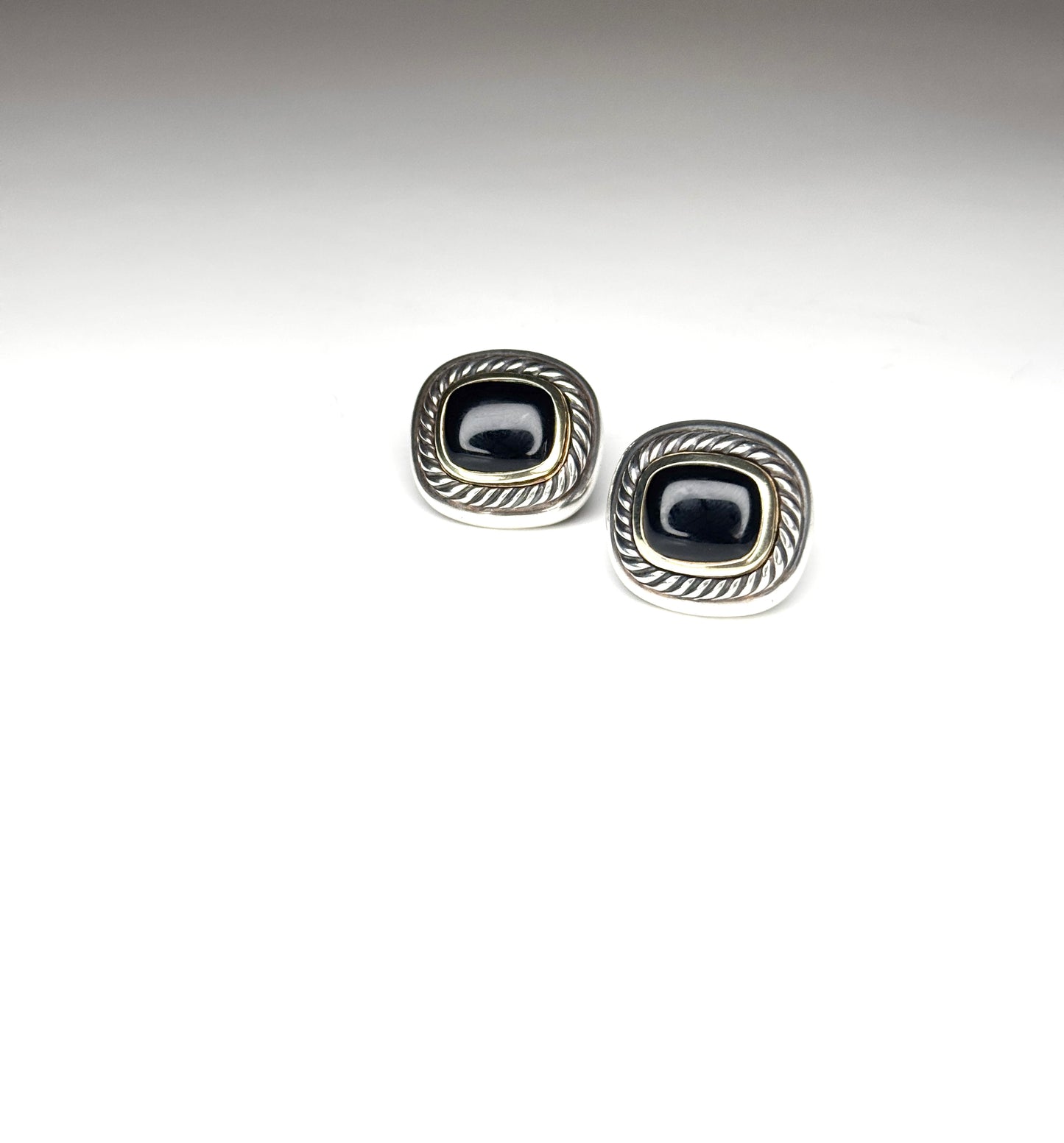 David Yurman  ONYX Two-Tone 14K Gold & 925 Sterling Silver stud Earrings