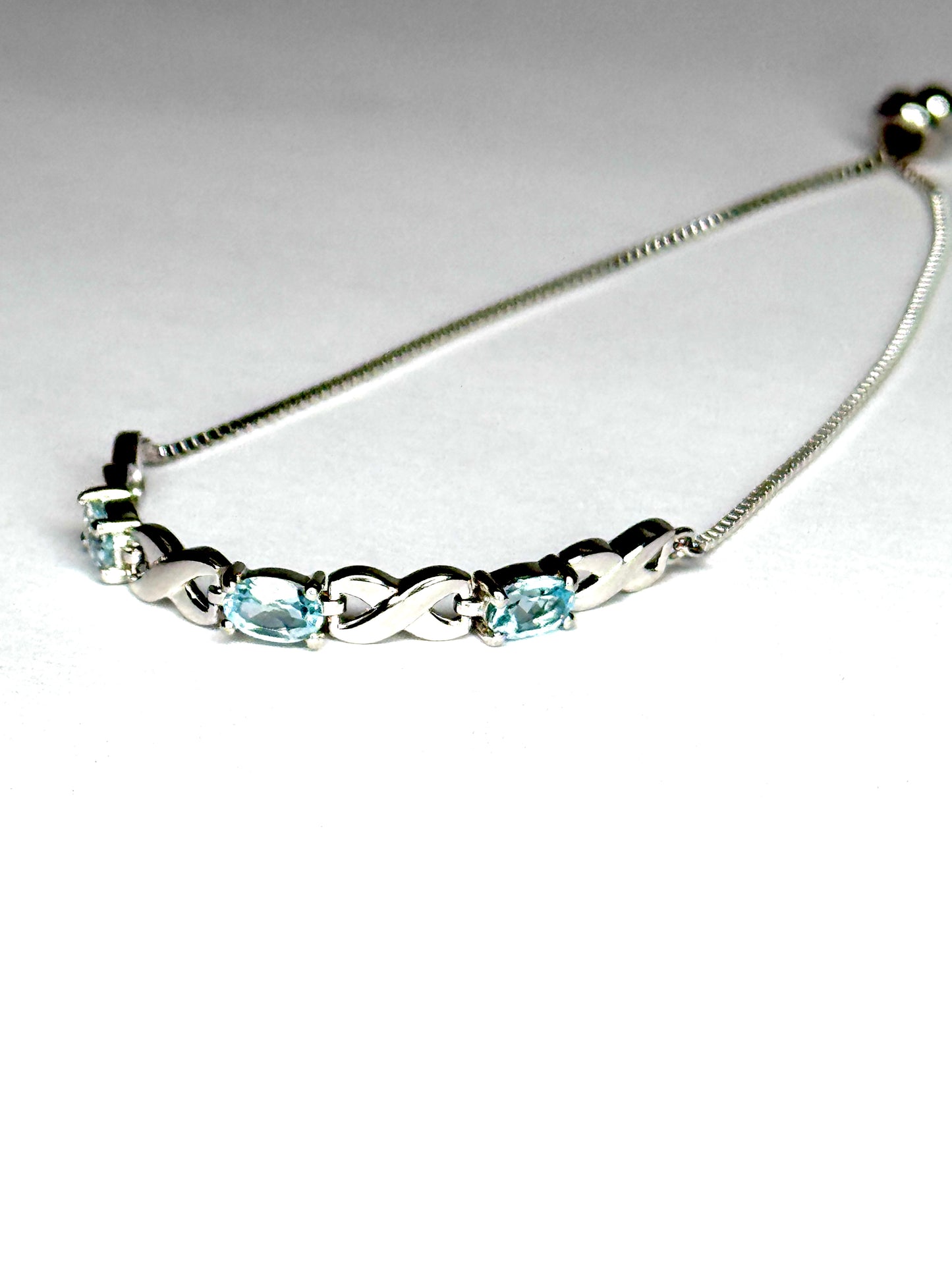 Genuine 925 Sterling Silver Adjustable Blue Topaz Bracelet