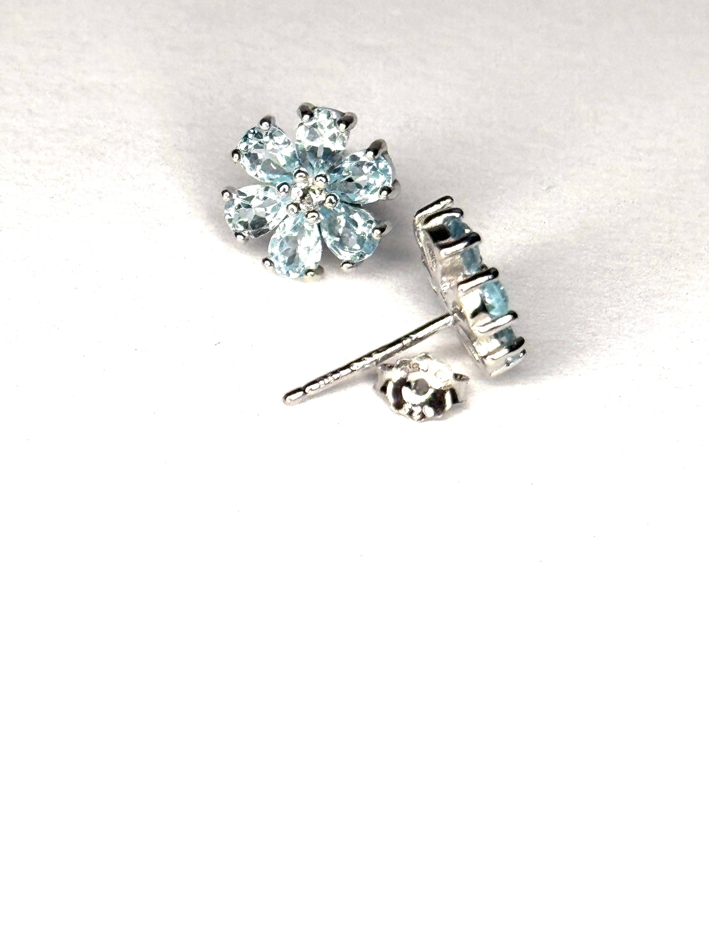 Sterling Silver Genuine Blue Topaz & White Topaz Stud Earrings