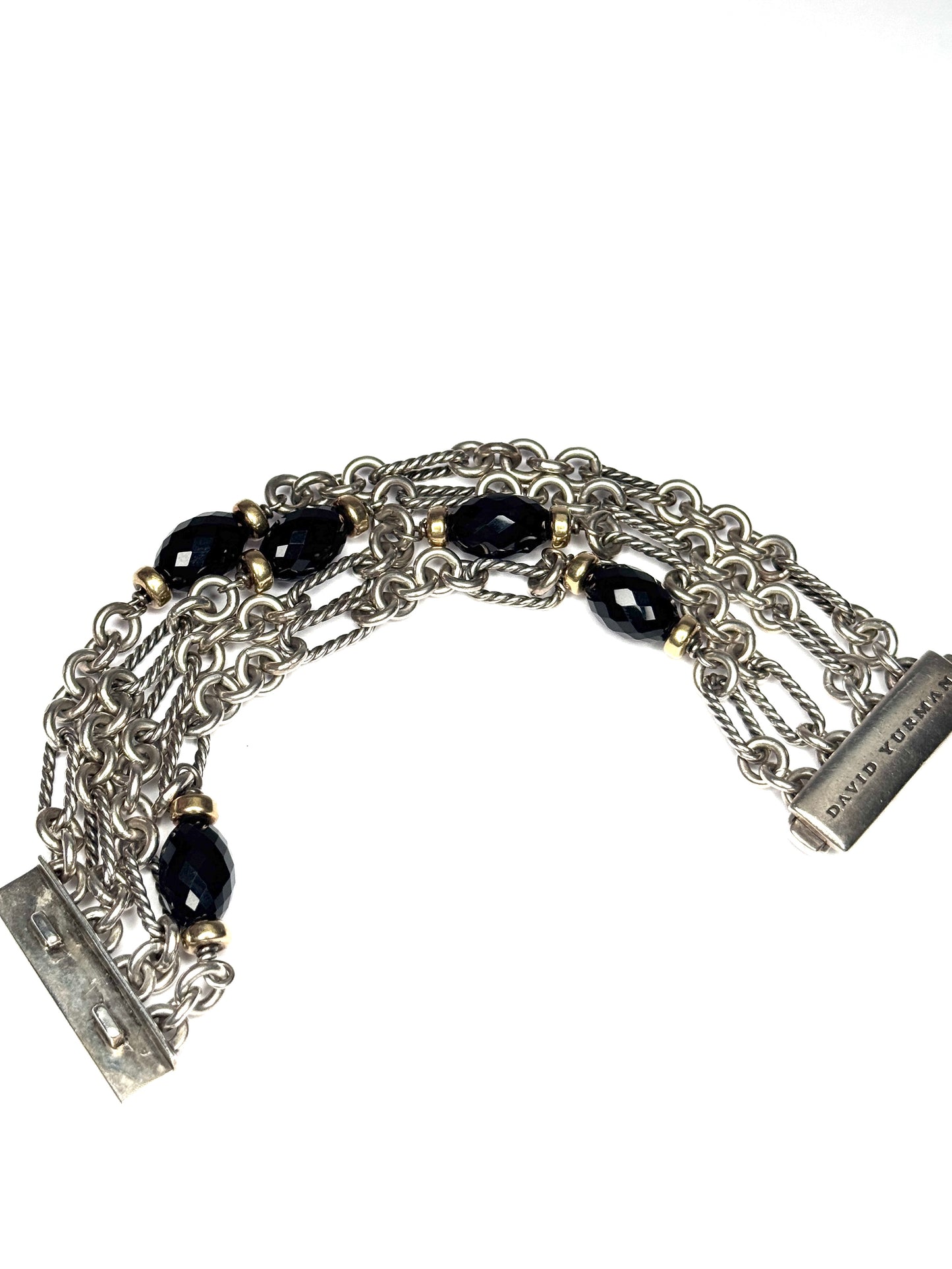 David Yurman Sterling Silver 18k Yellow Gold Bijoux Dujour Onyx Silver Bracelet