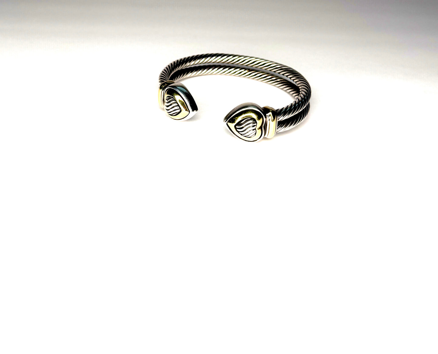 David Yurman Sterling Silver Double Cable Heart Cuff Bracelet with Gold Accents