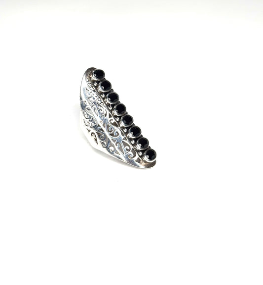 925 India Black Onyx Knuckle Ring Size 8