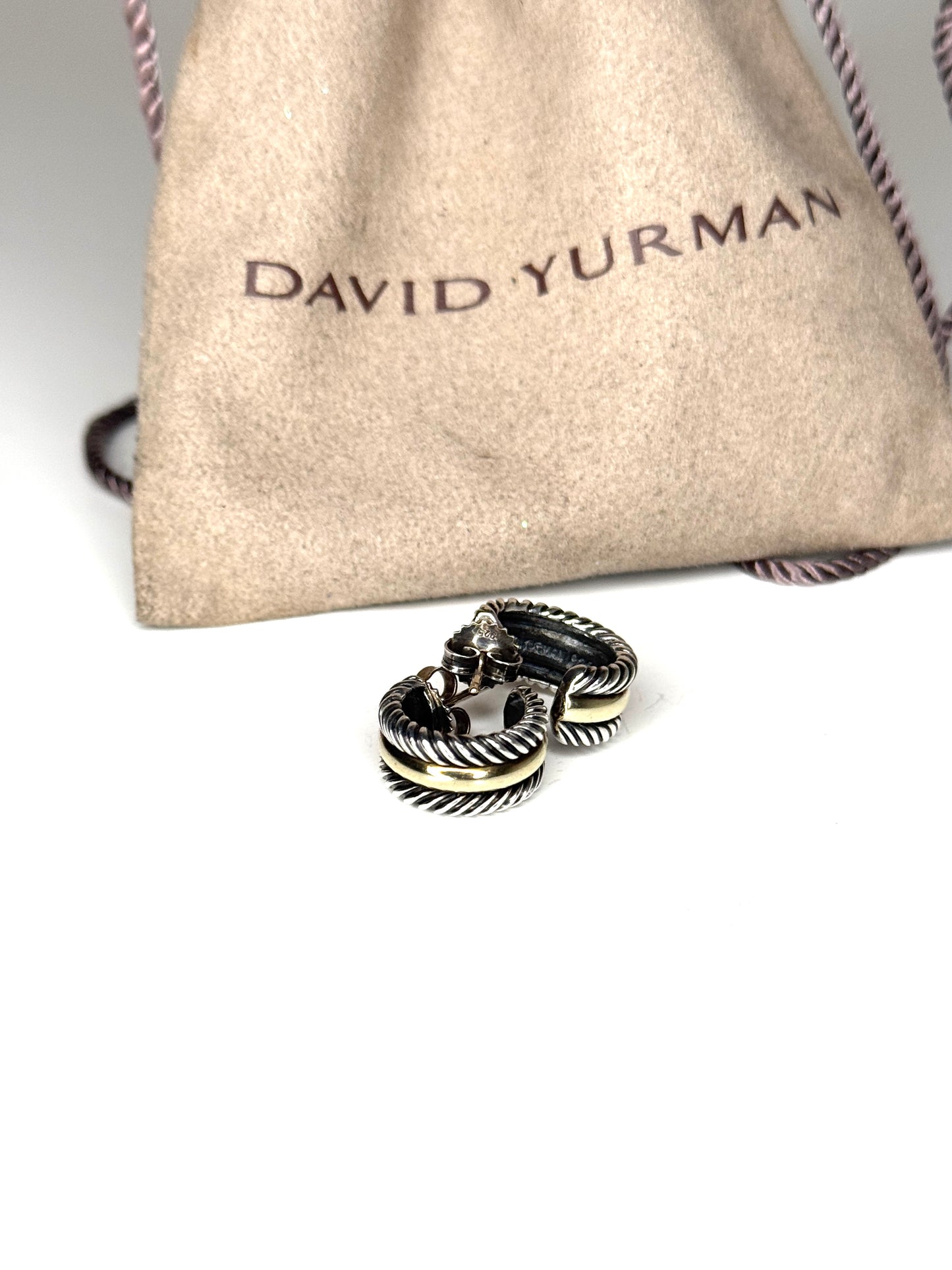 David Yurman 925 Sterling & 14k gold Two-Tone Cable Classic Huggies Earrings