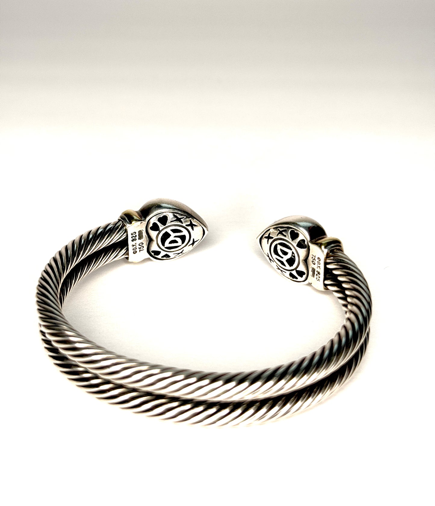 David Yurman Sterling Silver Double Cable Heart Cuff Bracelet with Gold Accents