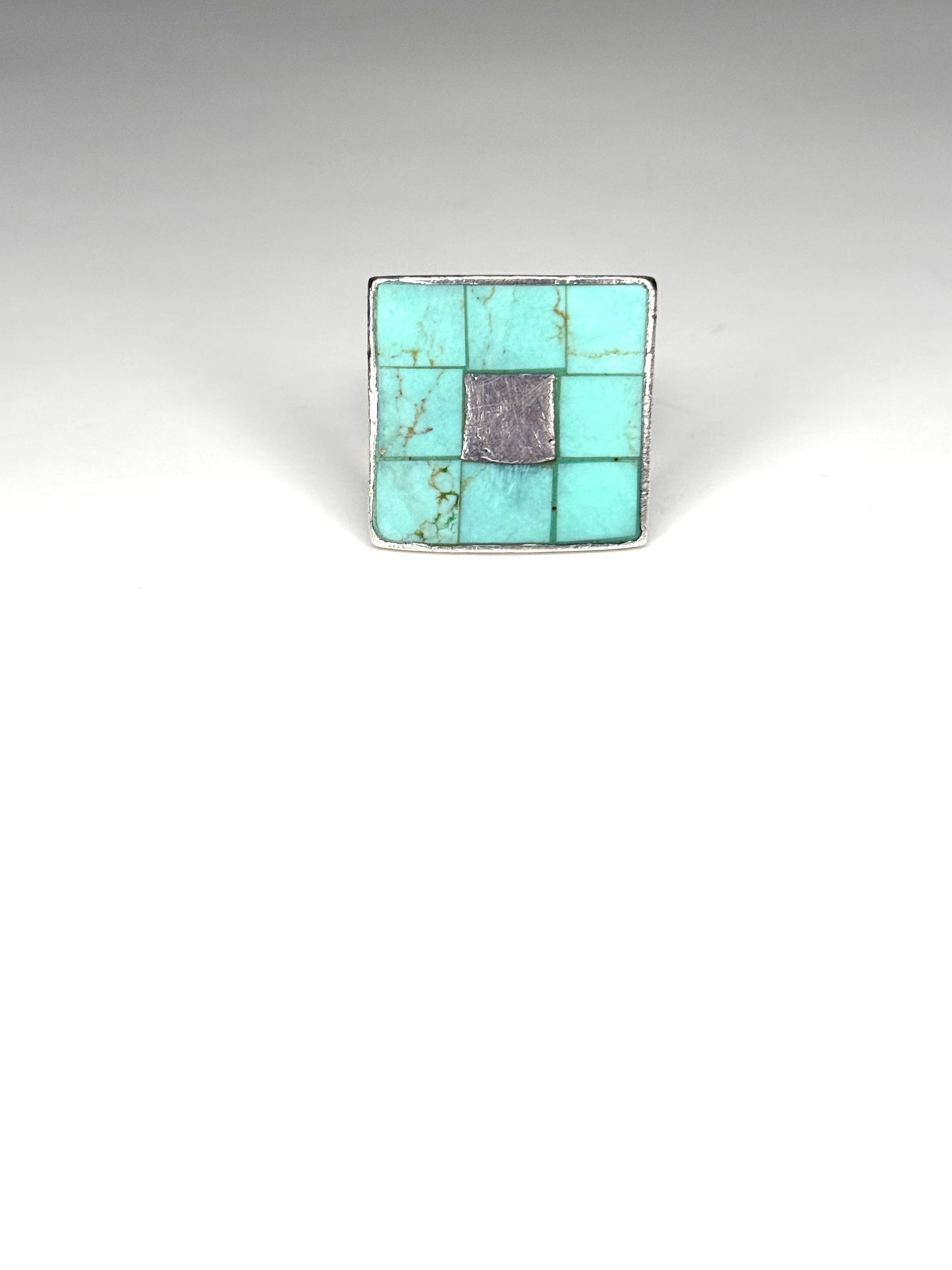 925 Sterling Silver Turquoise Square Grid Ring Size 6