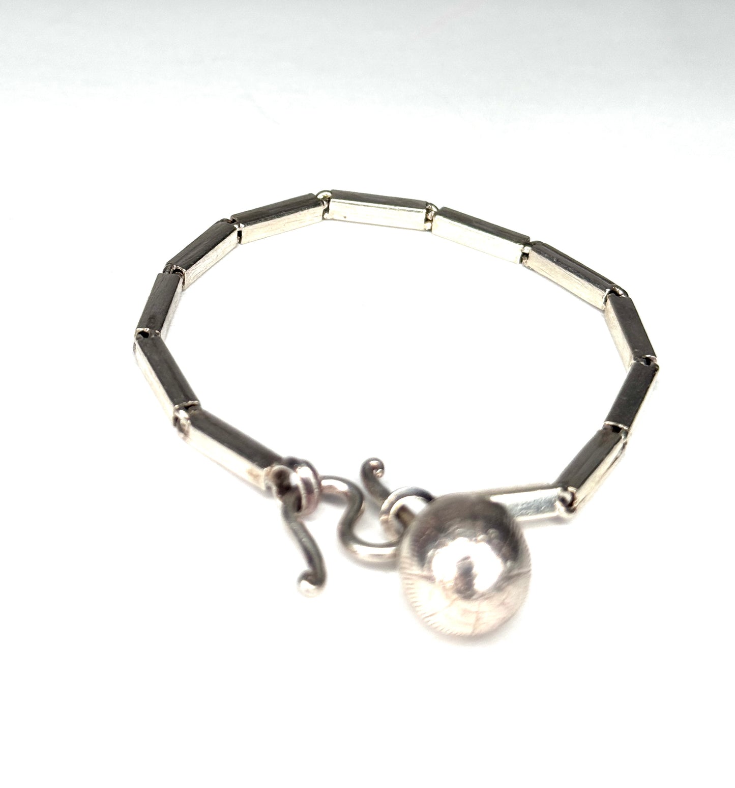 925 Sterling Silver Bar Link  Bracelet with dangle ball charm