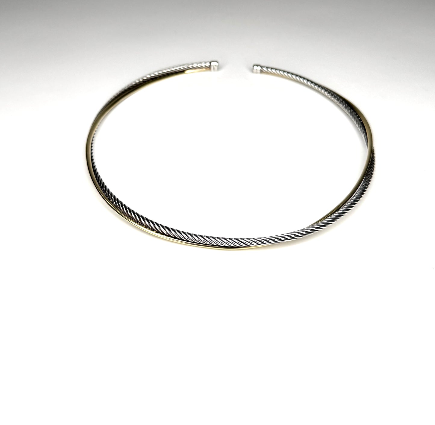 David Yurman Silver  & 18k Gold twisted  Crossover Collar Cable Choker / Collar Necklace