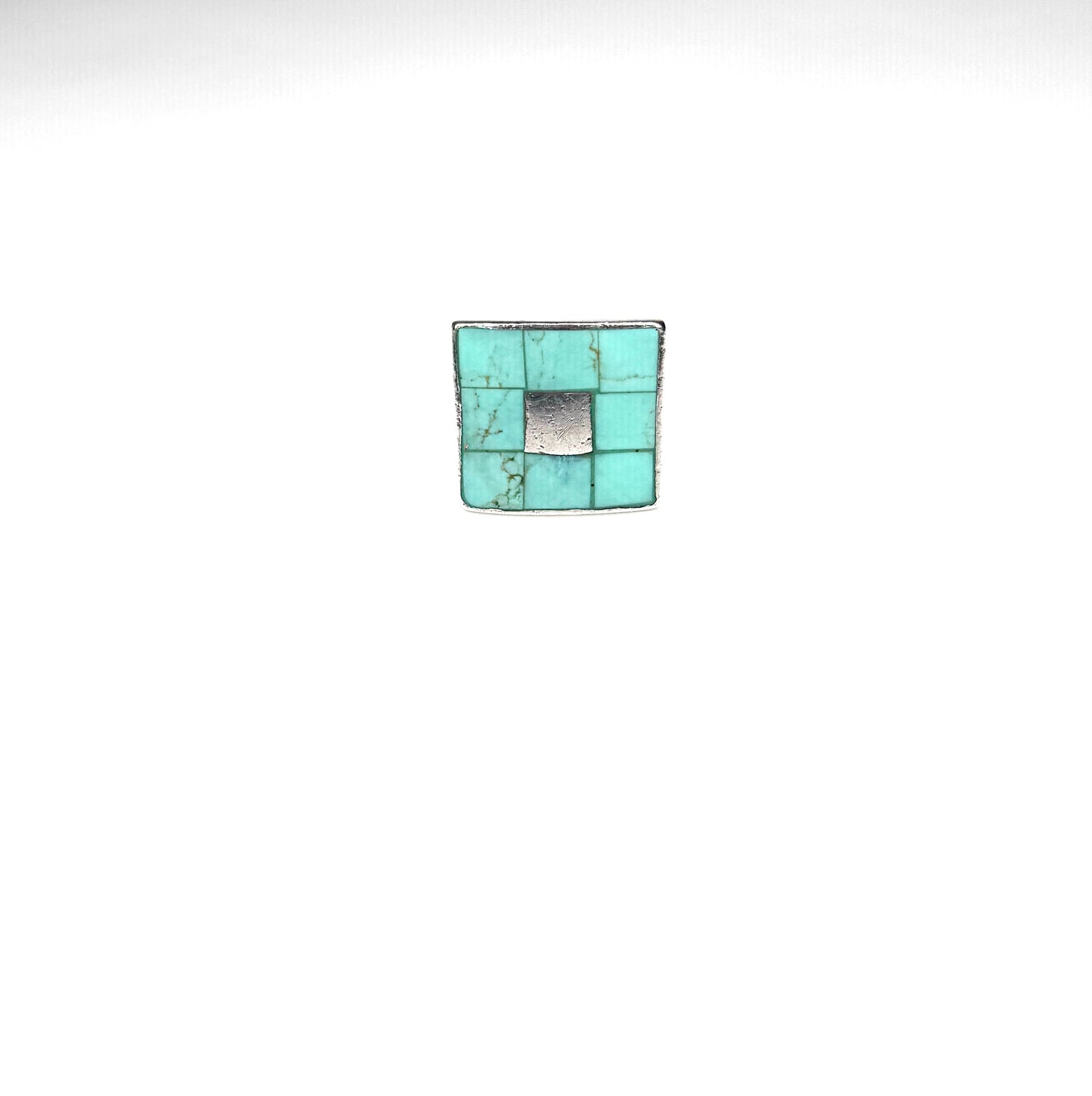 925 Sterling Silver Turquoise Square Grid Ring Size 6