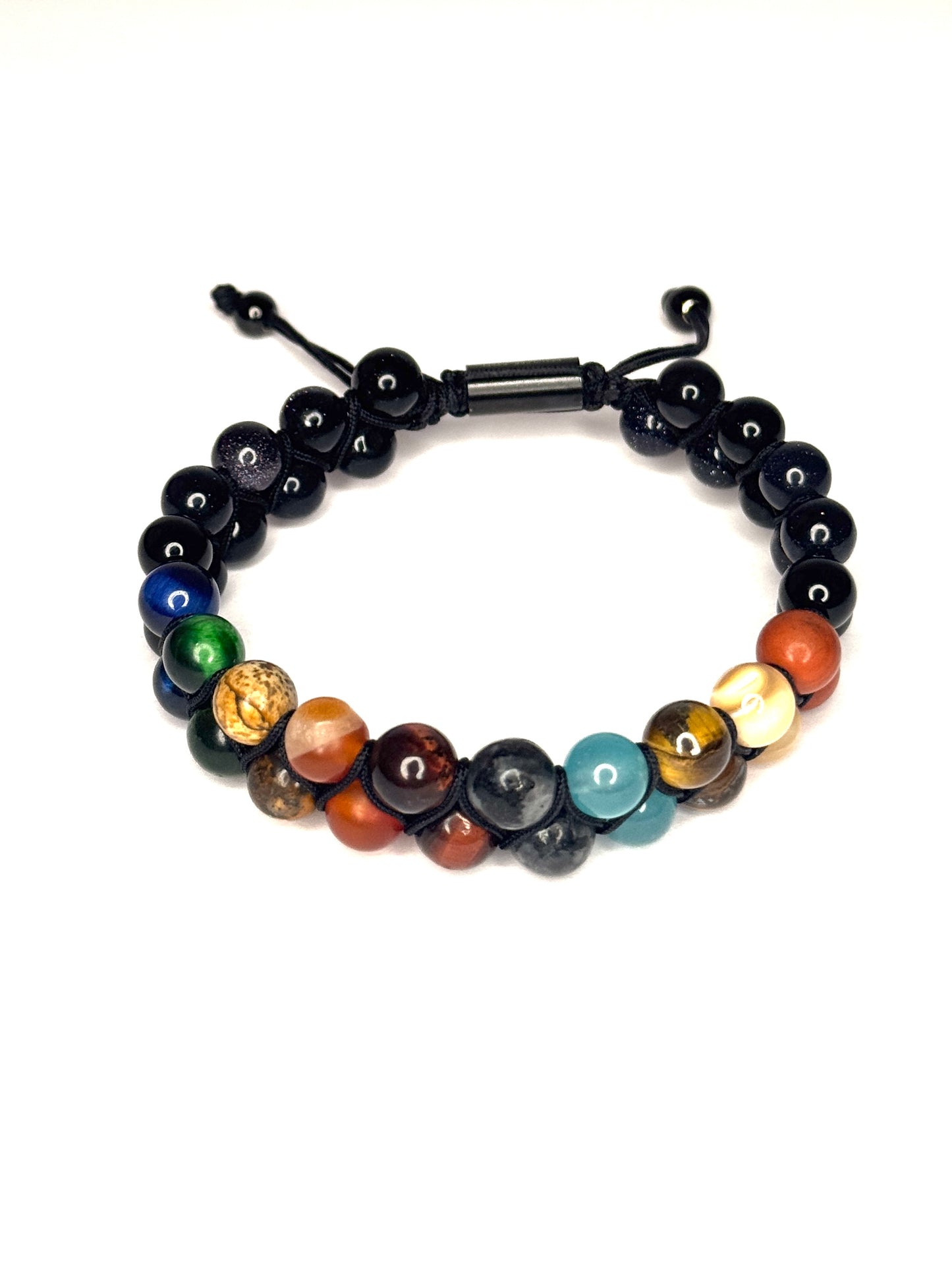 Stainless Steel Double Row Multicolored Beaded Bracelet