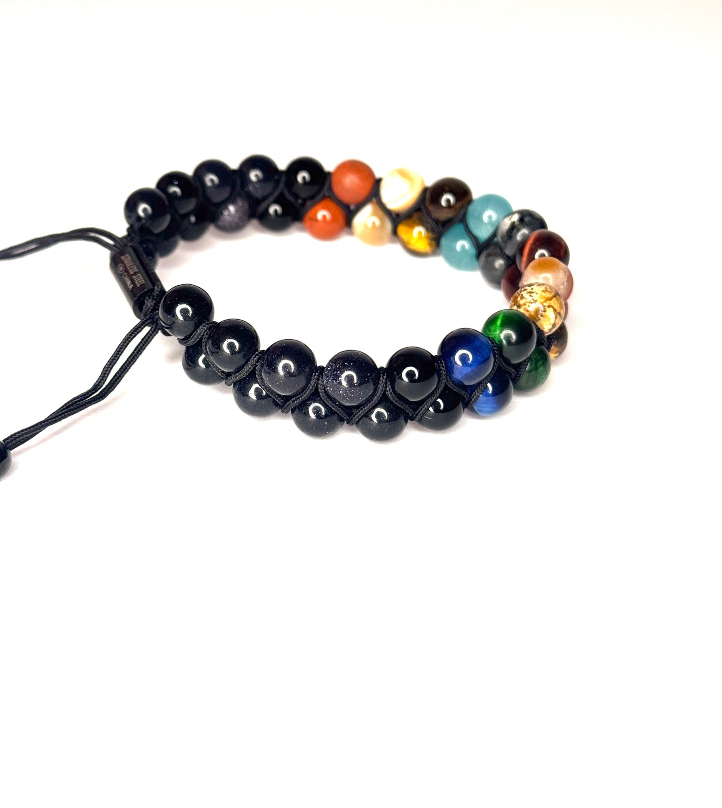 Stainless Steel Double Row Multicolored Beaded Bracelet