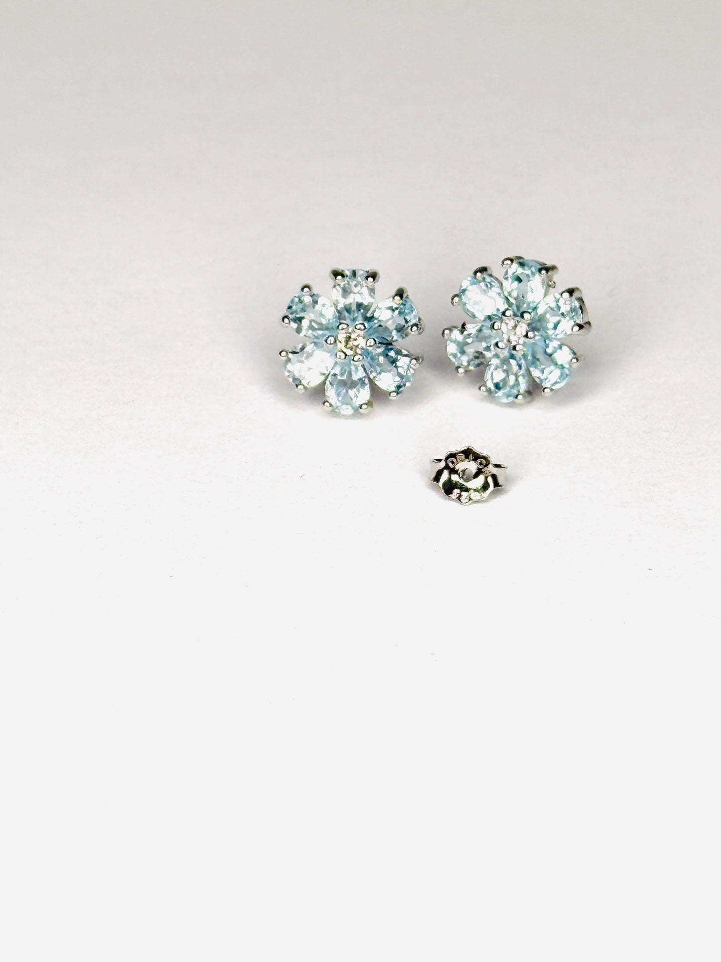 Sterling Silver Genuine Blue Topaz & White Topaz Stud Earrings