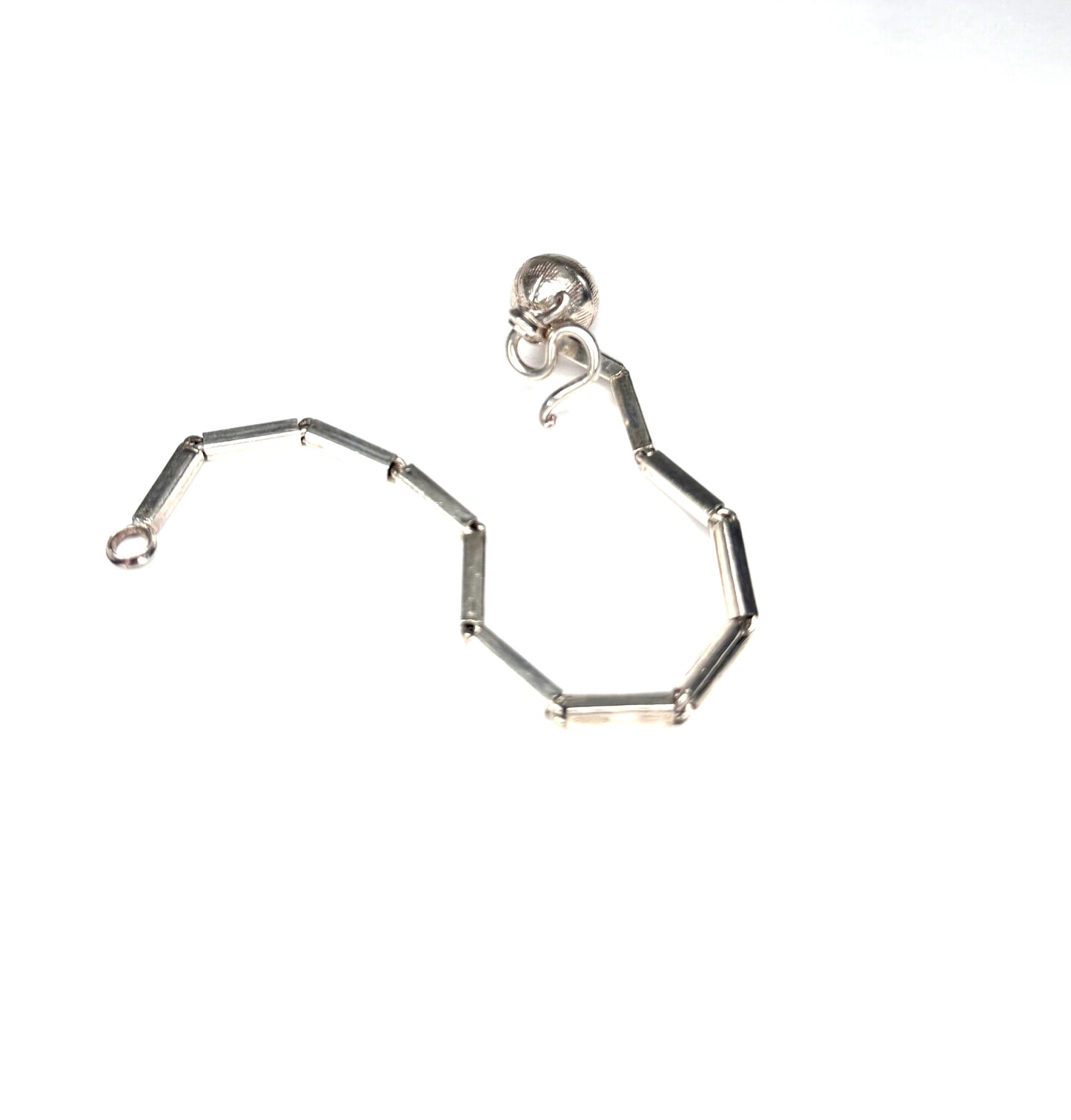 925 Sterling Silver Bar Link  Bracelet with dangle ball charm