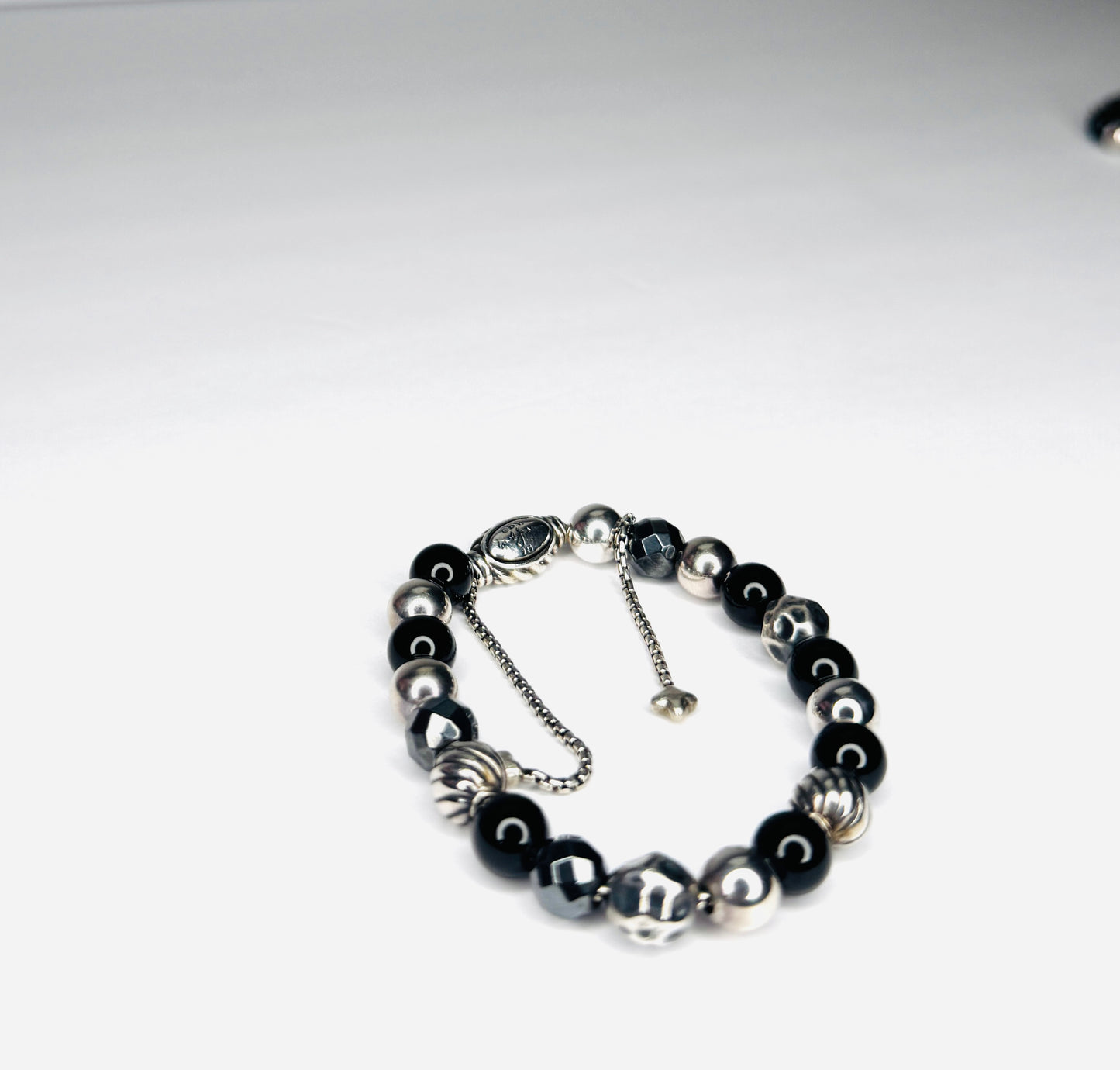 David Yurman Sterling Silver  Beaded Black Onyx Element Bracelet