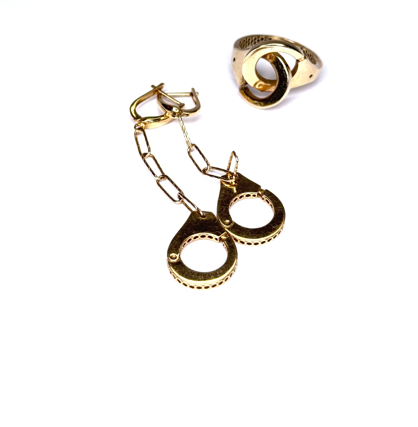 14K Gold  Handcuff Ring and dangle  Earrings Set