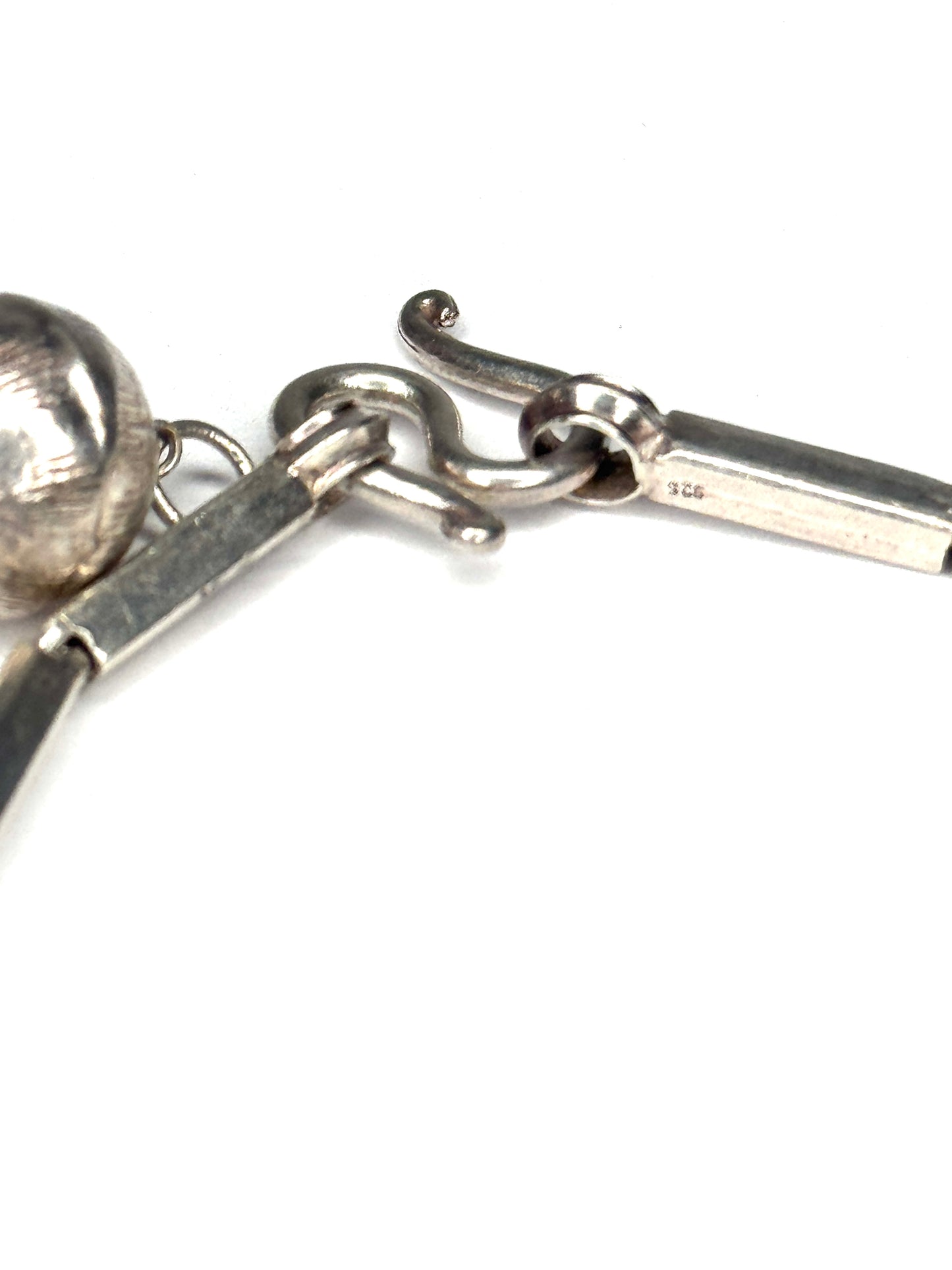 925 Sterling Silver Bar Link  Bracelet with dangle ball charm